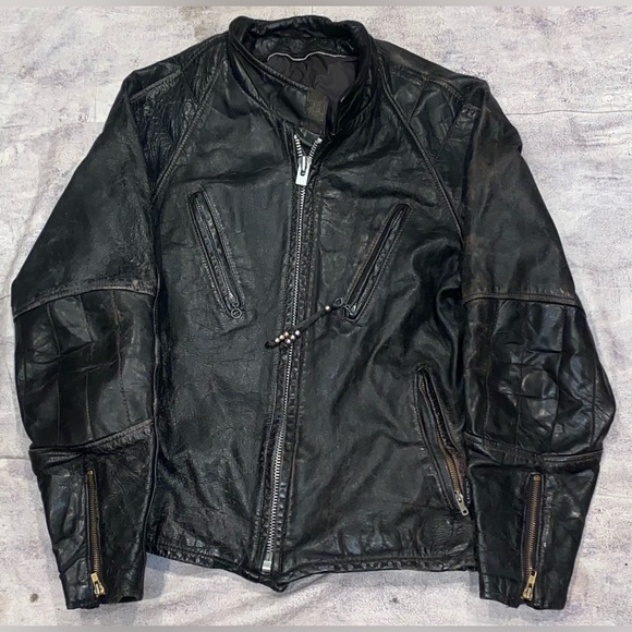 60s 70s Schott Black Leather Zip Up Biker Motorcycle Jacket Punk M USA Vintage - Picture 1 of 4